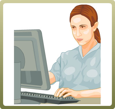 Grafik af kvinde ved en computer